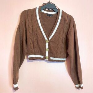 Brown with White Stripes Cropped Sweater